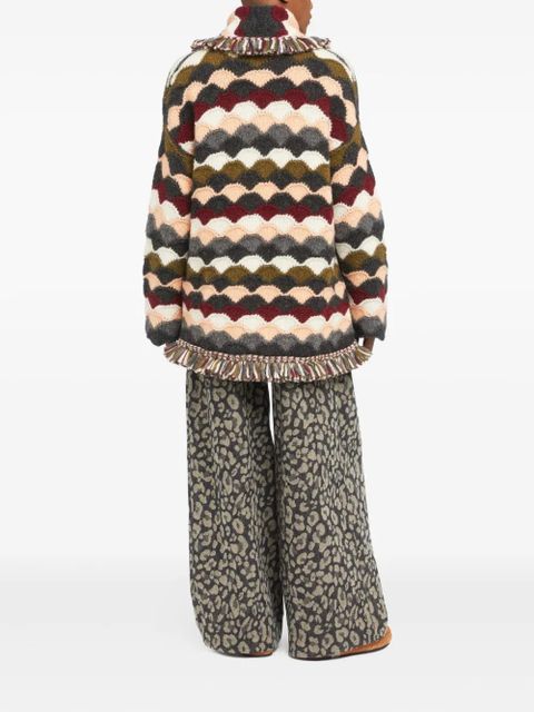 Alanui wave-pattern fringed cardigan - Green