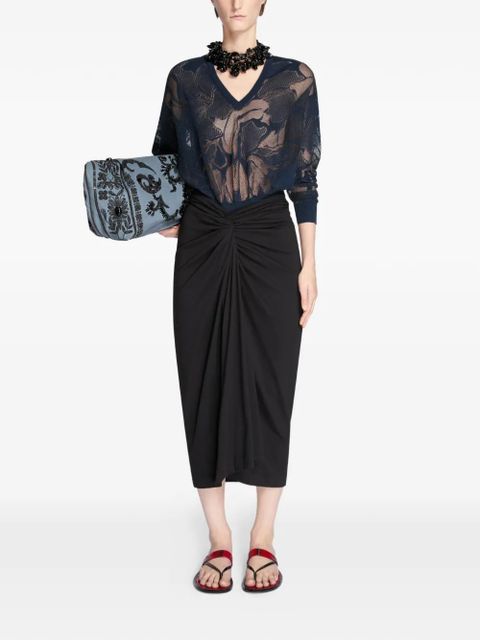 DRIES VAN NOTEN knotted jersey midi skirt - Black - zdjęcie produktu nr 2