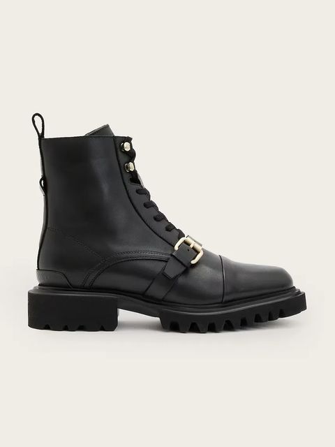 AllSaints workery skórzane Tori Boot damskie kolor czarny na płaskim obcasie W119FB