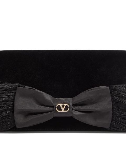 Valentino Garavani Vlogo Signature velvet bow clutch bag - Black