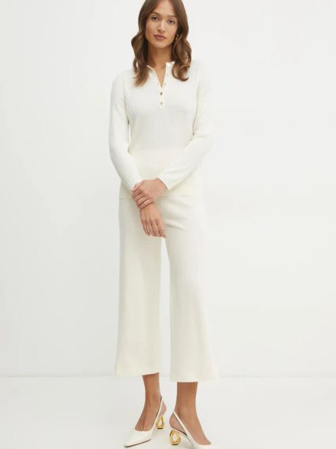 Luisa Spagnoli spodnie wełniane damskie kolor beżowy szerokie high waist 541830