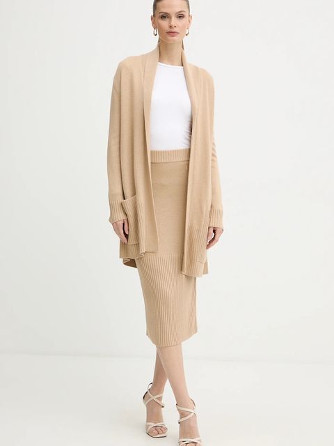 Armani Exchange spódnica z dodatkiem wełny kolor beżowy midi ołówkowa XW001309 AF13774