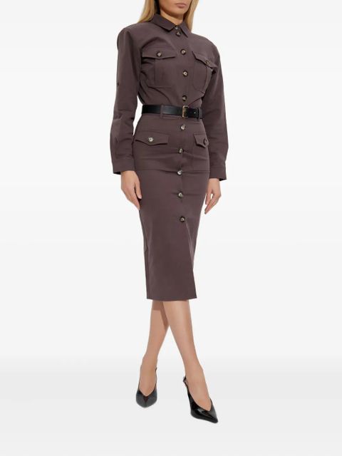 Self-Portrait buttoned-up belted dress - Brown