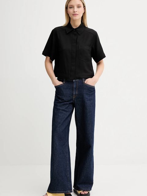 Marc O'Polo koszula damska kolor czarny regular z kołnierzykiem klasycznym 506006041057