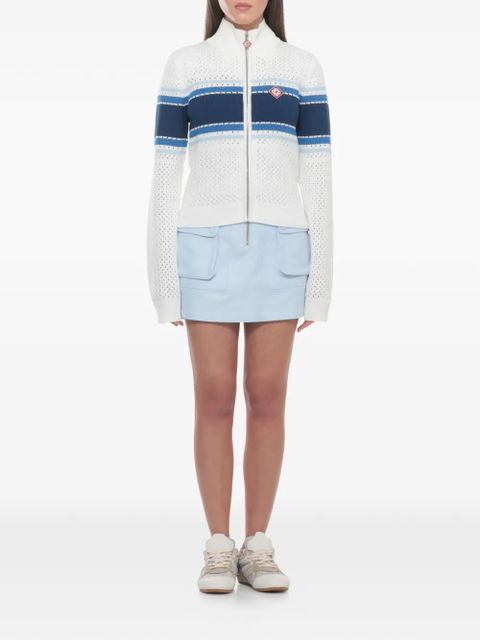 Casablanca striped pointelle-knit cardigan - White