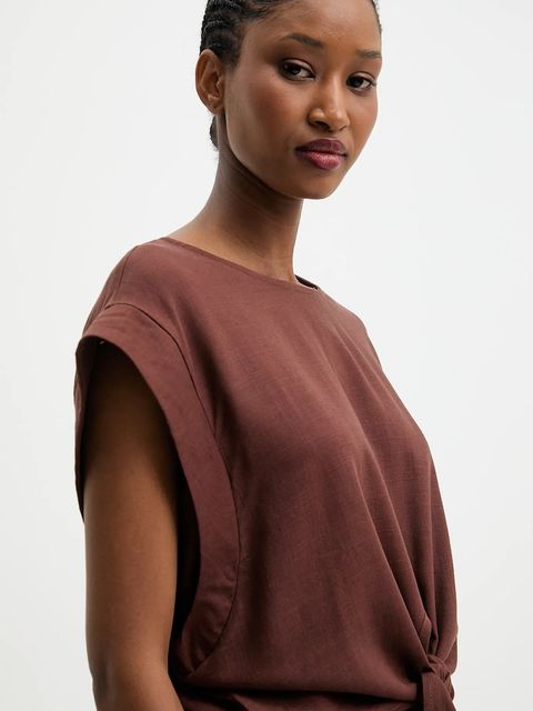 Answear.LAB komplet z lnem damski kolor brązowy