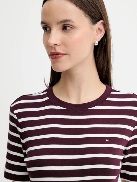 Tommy Hilfiger t-shirt bawełniany damski kolor bordowy WW0WW40587