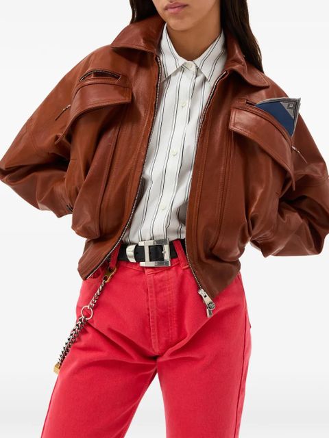 Versace pocket zip leather jacket - Brown