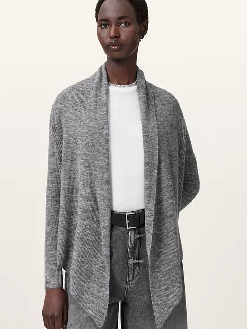 AllSaints kardigan z domieszką wełny HARPER damski kolor szary lekki W052KC - zdjęcie produktu nr 1