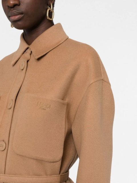 FENDI logo-buckle single-breasted coat - Brown