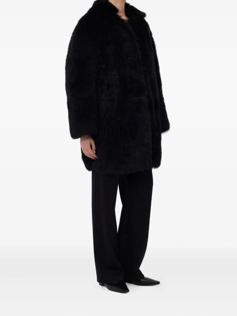 LouLou de Saison shearling spread-collar coat - Black