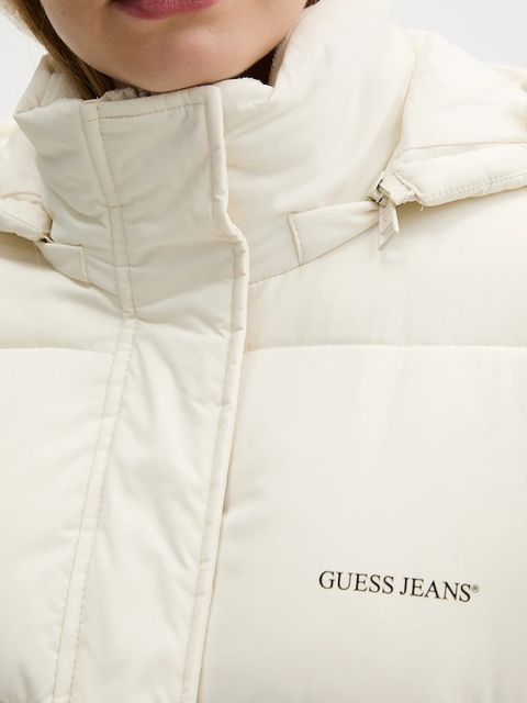 Guess Jeans kurtka damska kolor beżowy zimowa oversize W4BL26 WGII2