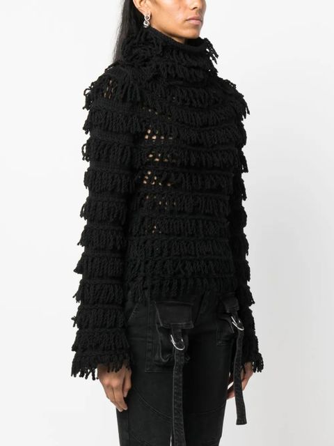 Blumarine fringe-detail open-knit jumper - Black