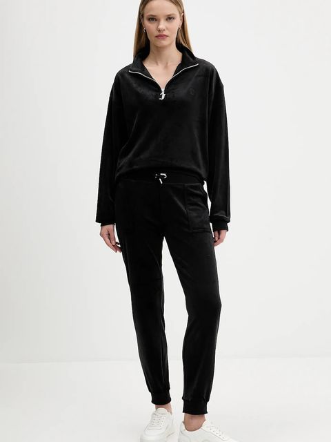 Juicy Couture spodnie dresowe welurowe damskie kolor czarny gładkie JCBBJ225802