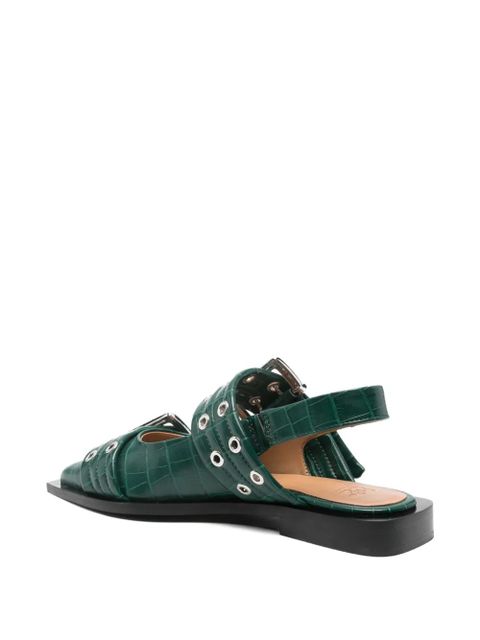 GANNI double-buckle pointed flat pumps - Green