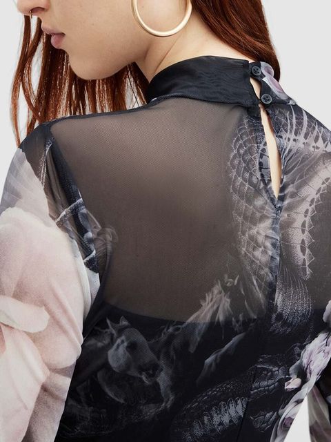 AllSaints bluzka ELIA VALLEY damska kolor czarny wzorzysta