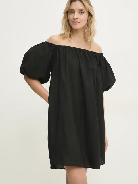 Answear.LAB sukienka z lnem kolor czarny mini oversize - zdjęcie produktu nr 1