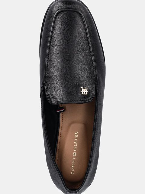 Tommy Hilfiger mokasyny skórzane TH LEATHER LOAFER damskie kolor czarny na płaskim obcasie FW0FW09319