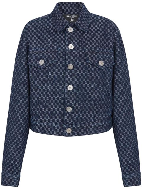 Balmain monogram-print denim jacket - Blue - zdjęcie produktu nr 1