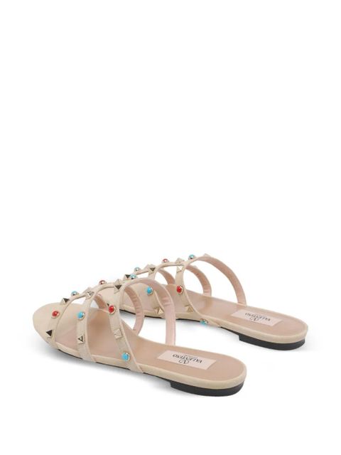 Valentino Garavani Rockstud leather slide sandals - Neutrals