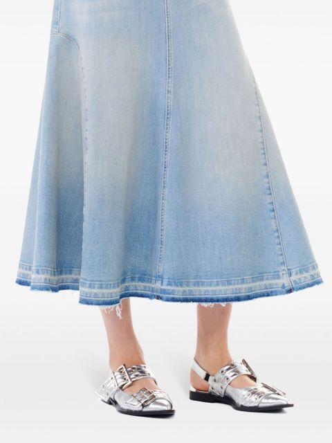 GANNI double-buckled metallic-effect ballerina shoes - Silver