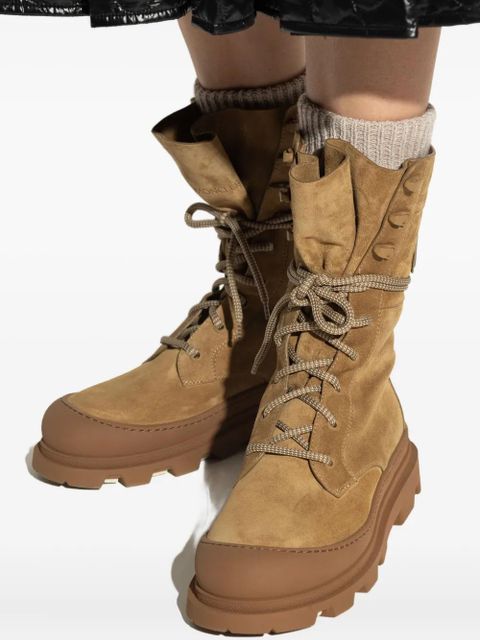 Moncler logo-patch suede boots - Brown