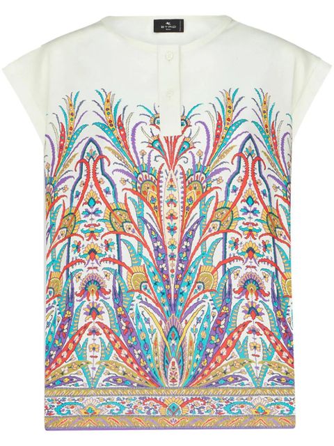 ETRO graphic-print Henley-neck T-shirt - White - zdjęcie produktu nr 1