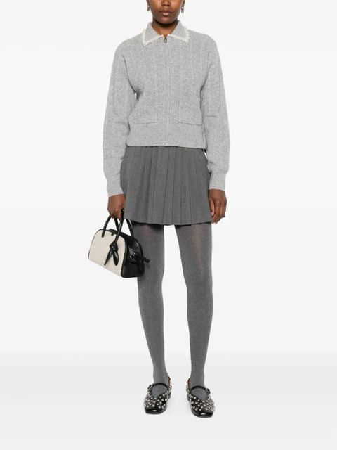 SANDRO pearl-embellished cable-knit cardigan - Grey - zdjęcie produktu nr 2