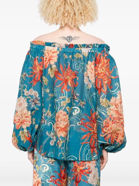 ALEMAIS floral-print off-shoulder blouse - Blue