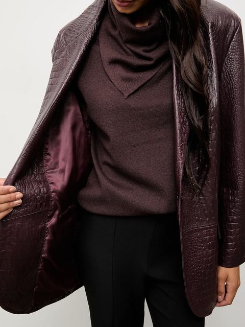 Answear.LAB marynarka skórzana kolor bordowy jednorzędowa gładka