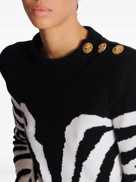 Balmain zebra-pattern padded-shoulder sweater - Black