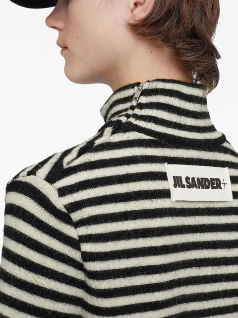 Jil Sander logo-patch striped wool sweater - Black