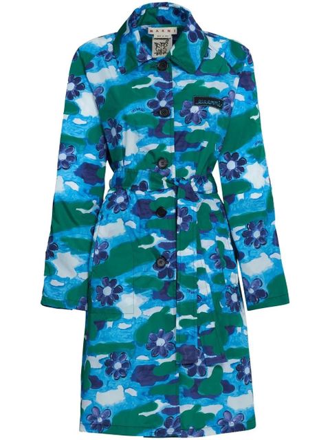 Marni all-over floral-print hooded coat - Blue - zdjęcie produktu nr 1