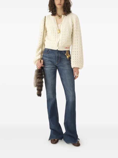 Chloé balloon-sleeve open-knit cardigan - Neutrals