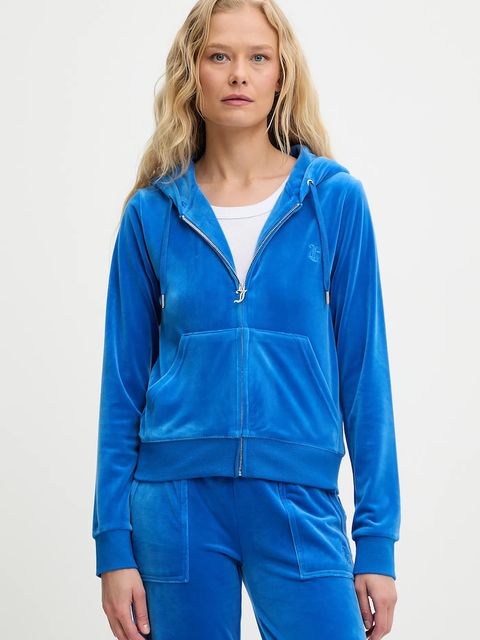 Juicy Couture bluza damska kolor niebieski z kapturem gładka JCAP176 - zdjęcie produktu nr 1