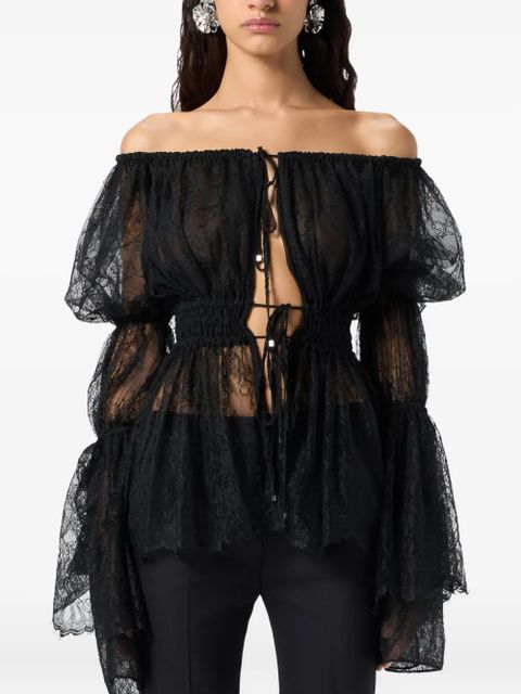 Blumarine lace-trimmed bell-sleeve top - Black