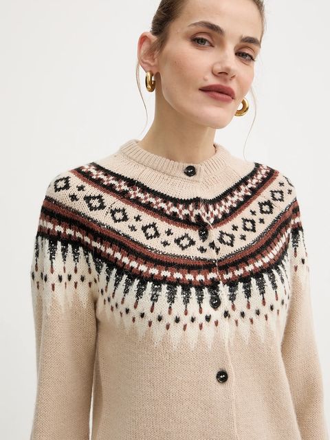 Weekend Max Mara kardigan z dodatkiem wełny CABIRIA damski kolor beżowy 2525346033600