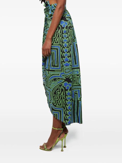 Johanna Ortiz abstract-print wrap midi skirt - Black