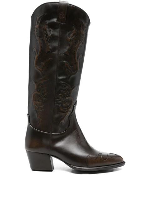 Maje 50mm floral-embroidered leather boots - Brown - zdjęcie produktu nr 1