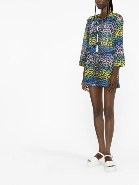 GANNI leopard-print cotton blouse - Blue