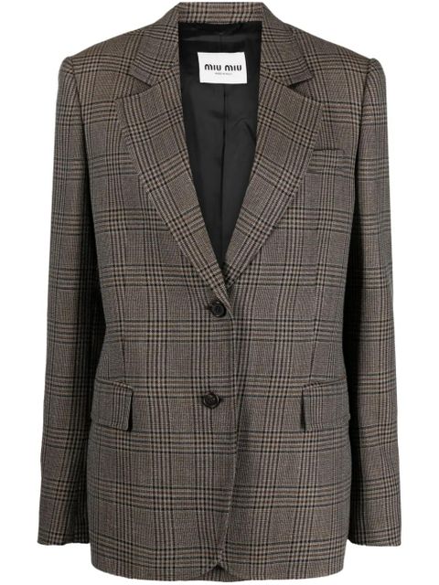 Miu Miu plaid-check single-breasted blazer - Brown