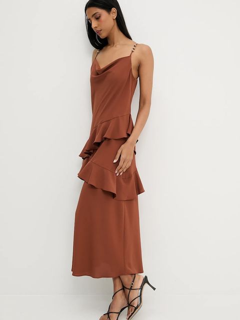 Answear.LAB sukienka kolor brązowy midi rozkloszowana - zdjęcie produktu nr 2