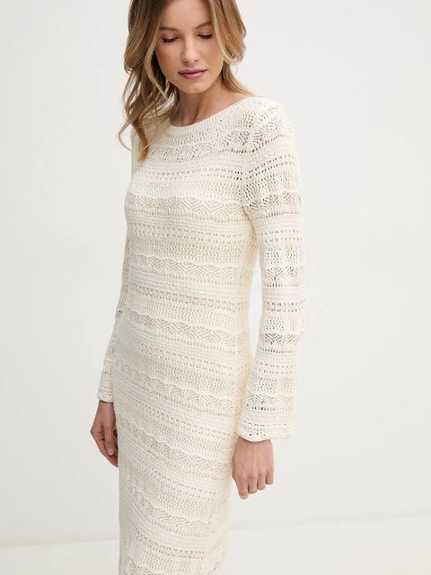 OUI sukienka kolor beżowy midi prosta 92408