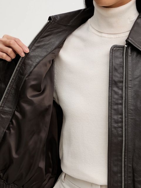 Marc O'Polo kurtka skórzana kolor brązowy przejściowa 5000007903