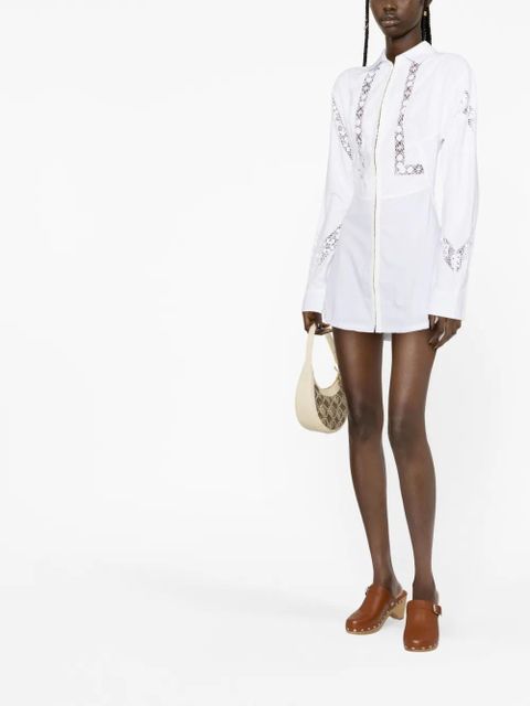Marine Serre Household linen lace-trim shirtdress - White