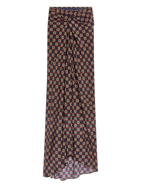 DRIES VAN NOTEN draped tie-print maxi skirt - Brown - zdjęcie produktu nr 1