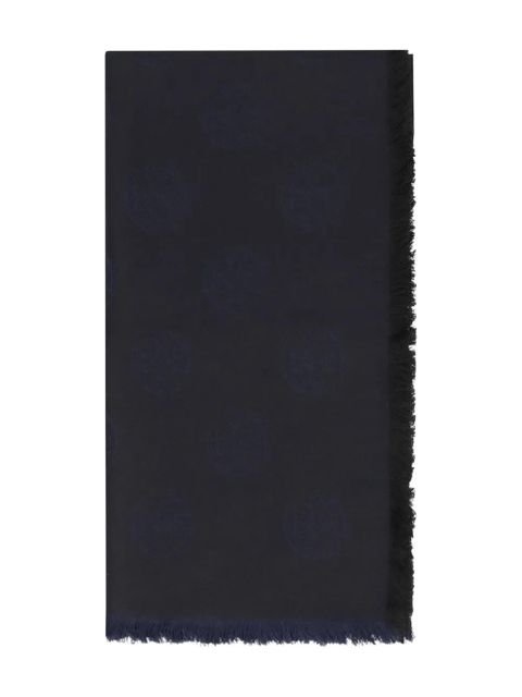 Tory Burch logo-pattern frayed-edge scarf - Black - zdjęcie produktu nr 1