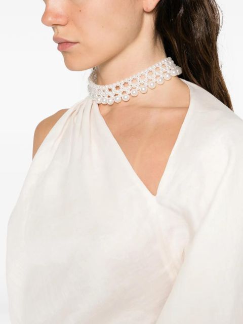 Self-Portrait draped-sleeve top - Neutrals