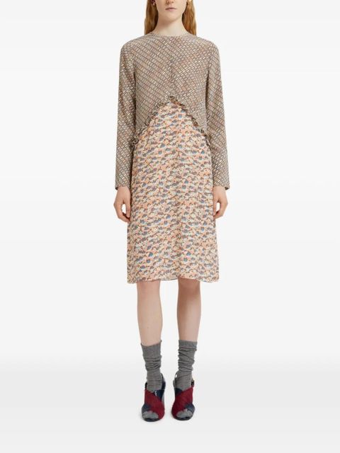 Marni ruffle-detail floral-pattern midi dress - Neutrals