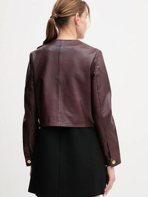 Tommy Hilfiger kurtka skórzana kolor bordowy przejściowa WW0WW46861